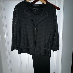 ST. JOHN, BLACK, COTTON, WOMEN’S 3-PIECE STRETCH PANTS SUIT SET       Size: L